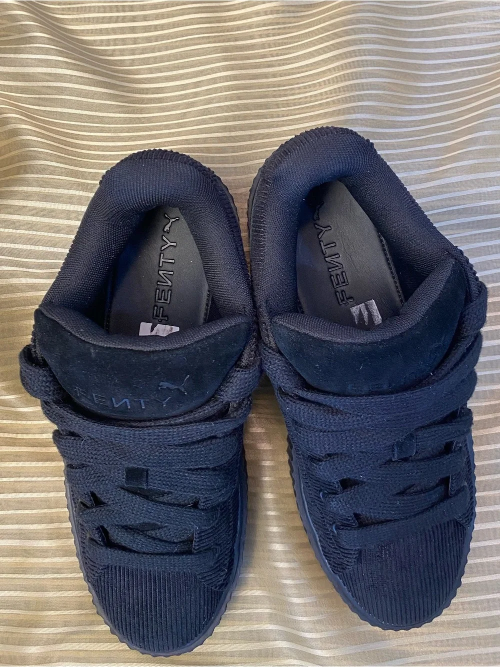 PUMA FENTY Black Corduroy Platform Lace-Up Sneakers, size 8.5